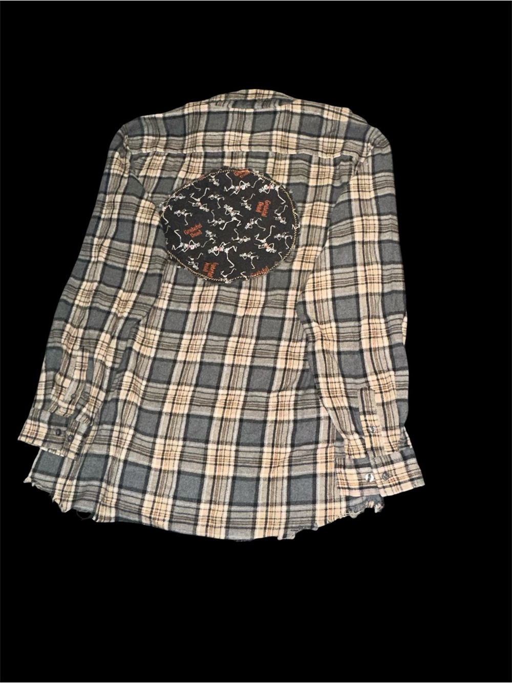 Grateful Dead Gray and Cream Plaid Flannel Shirt with Pocket Patch